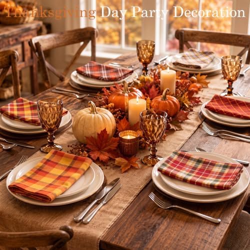 Mixweer 12 Pack Fall Thanksgiving Cloth Napkins Bulk, 15 x 15 Inch