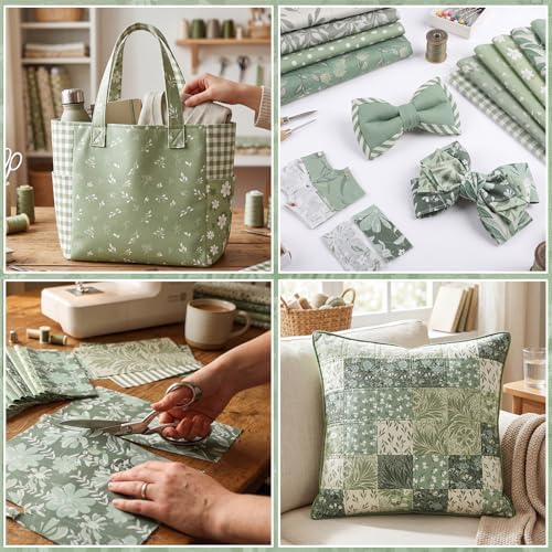 25 Pcs Sage Green Cotton Fabric Squares, 10 x 10 Inch, Precut