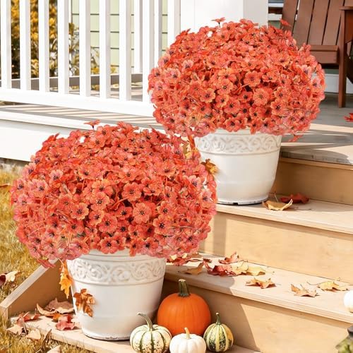 Powbrace 22 Pack Artificial Fall Flowers Mums for Outdoor Indoor(Orange)