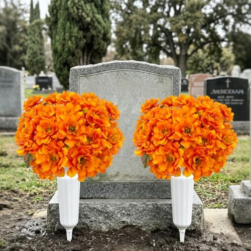 4 Bundles Fall Flowers for Cemetery Artificial Mums for Outdoors