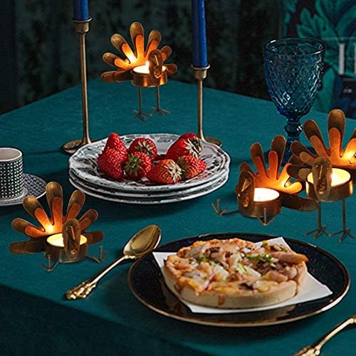 FORUP 6 Pack Metal Turkey Tea Light Candle Holders, Thanksgiving Decoration for Home, Metal Turkey Candle Holder, Thanksgiving Candle Holder