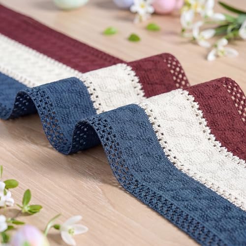 Artoid Mode Blue Beige Red Farmhouse Rustic Table Runner 12x48 Inch