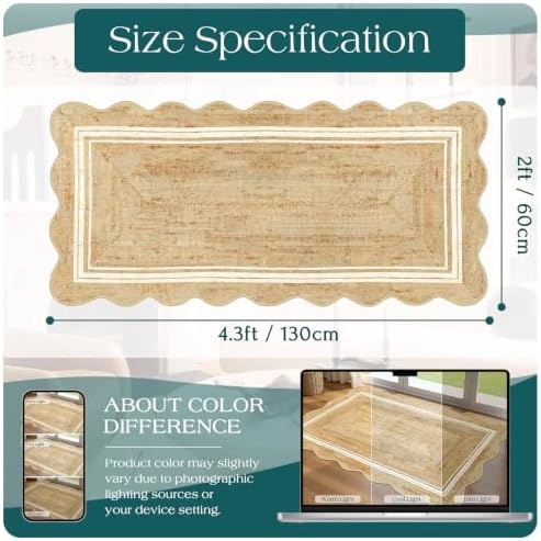 Front Door Mat - 2x4.3 Neutral Farmhouse Scalloped Small Runner Rug