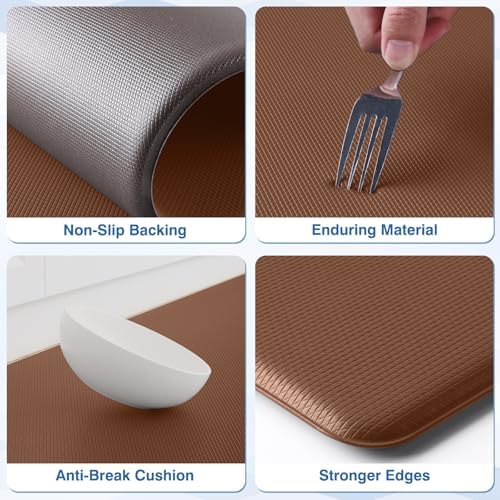 StepRite Kitchen Mats for Floor, 2-Pack Anti-Fatigue Rugs, Terracotta Brown