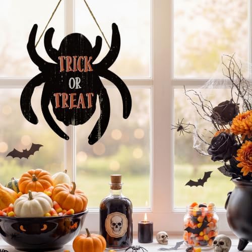 Smile Halloween Wooden Door Hanger with Trick or Treat Spider Design