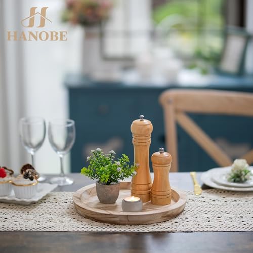 Wooden Tray / Candle Holder Plate Round Decorative Serving Tray / Light Burnt Wood