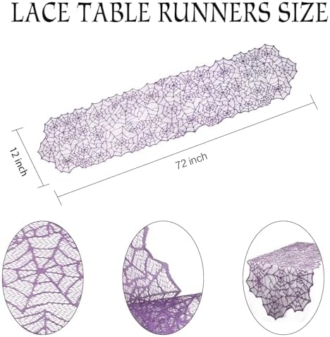 Purple Lace Spider Web Table Decor - 13 X 72 Inch, Polyester Halloween Table Runner for Parties & Gatherings