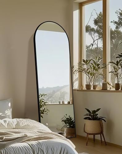 Delma Arched Full Length Mirror with Stand, 69x24 Black Floor Mirror