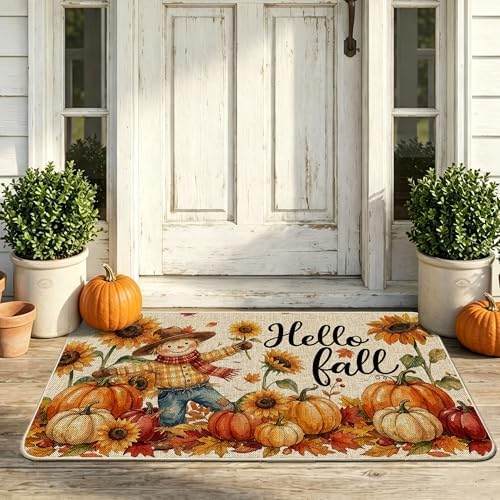 Hexagram Hello Pumpkin Fall Door Mat, Fall Doormat 17x29 Inch
