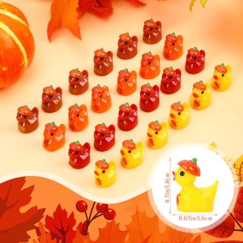 60Pcs Fall Mini Resin Ducks, Miniature Pumpkin Thanksgiving Ducks