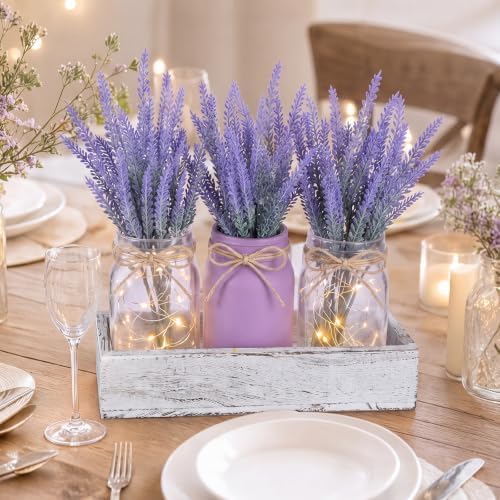 Unittype 3 Pack Lavender Mason Jars Centerpiece for Table Purple Mason Jars