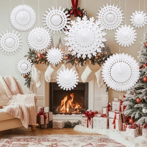 AmazingSpark 16 Pcs 31.5" Winter White Paper Snowflake Decoration