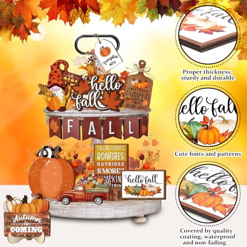 Quimoy 19 Pcs Fall Tiered Tray Decor