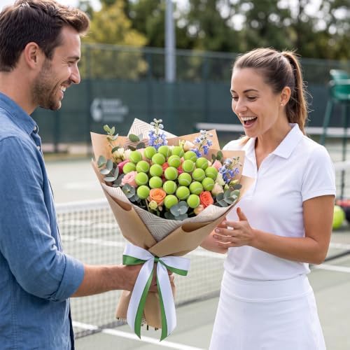 Soulchen 24 Pcs Tennis Centerpiece Sticks Set 1.57 Inches Tennis Balls with 7.87 Inches Sticks for Ball Themed Party Decorations Sports Banquet Table Centerpieces Event Decor