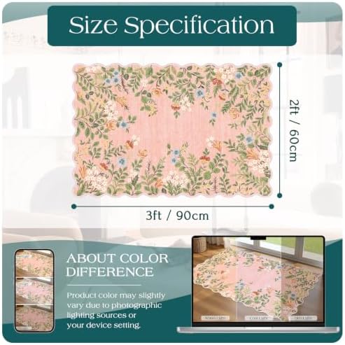 Front Door Mat Indoor Outside Entrance - 2x3 Ft Pink Floral Rug