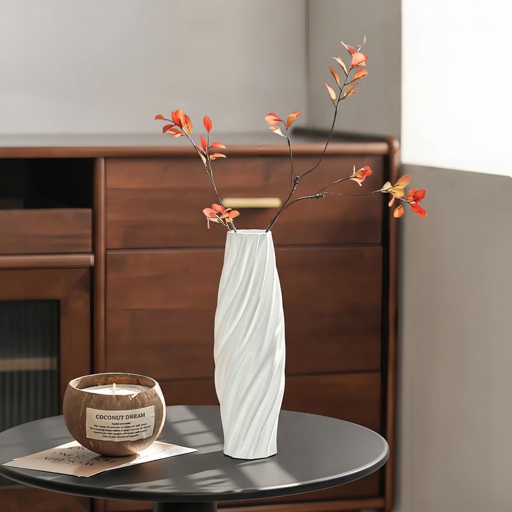 White Sculptural Ceramic Vase / White-c, 12 Inch