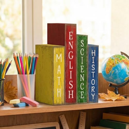 Lineshading 4 Pcs Back To School Table Decorations Subject Wooden Book