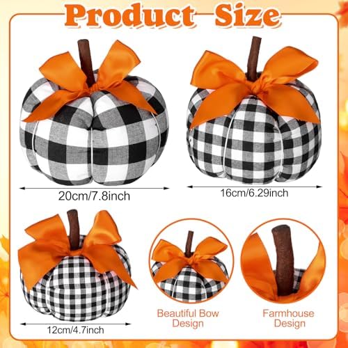 Beeveer 3 Pcs Fall Pumpkins Decor Black and White Farmhouse Decorative