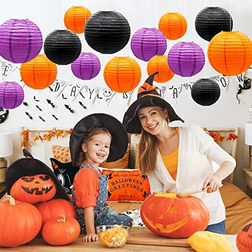 Halloween Paper Lanterns, 14 Pcs Black Orange Purple Hanging Decor