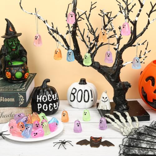 36Pcs Glowing in Dark Halloween Ghost Ornaments for Small Tree