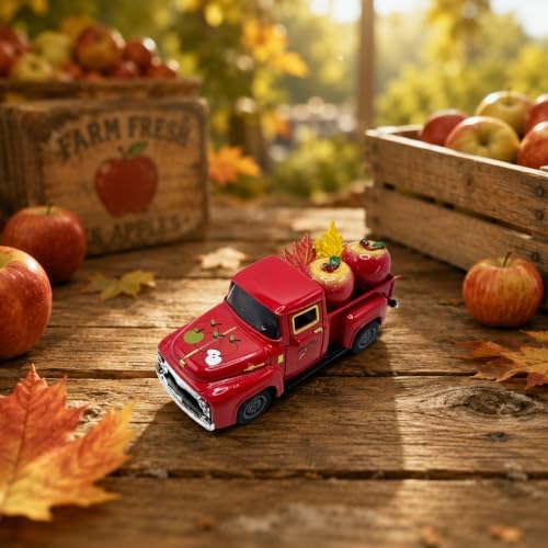 Fall Apple Decor Truck - Apple Decorations - Apple Decorations for Home and Maple Leaves, Farmhouse Autumn Harvest Tabletop Decoration for Thanksgiving Mantel Shelf Tiered Tray Centerpiece