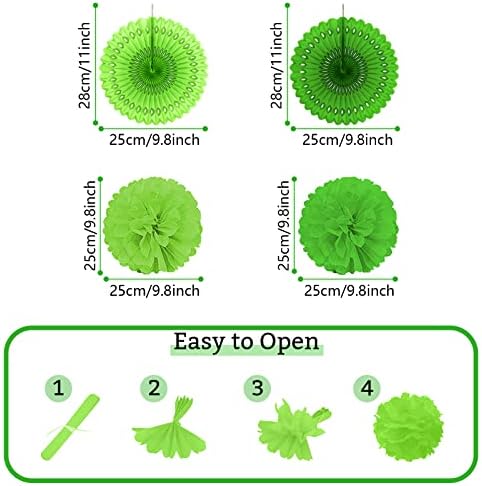 Green Party Decorations, Papar Fans Pompoms Fans Garlands for Birthday Wedding Graduation Summer Forest Carnival St.Patrick's Irish Party Decorations