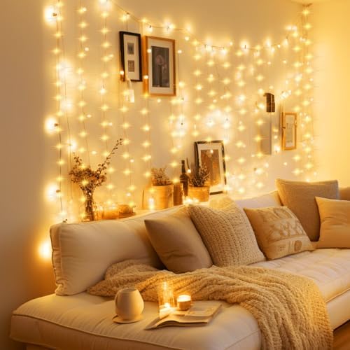 Minetom Curtain Lights, 300 LED Dimmable Twinkle Fairy Lights, 8 Modes