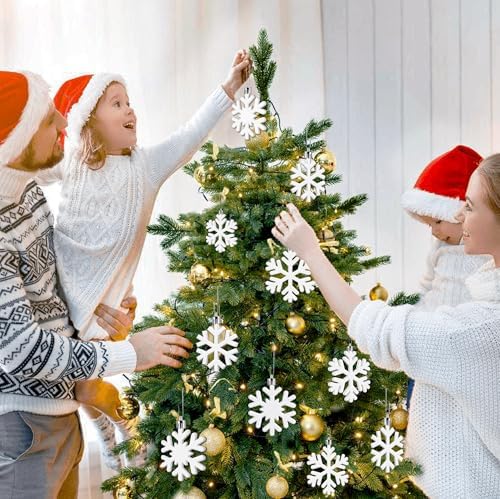 24 Pcs Snowflake Hanging Ornaments for Christmas Tree Xmas Winter Snowflake Tree Ornaments Plastic White Snowflakes Hanging Decorations for Xmas Trees Winter Wonderland Holiday Party Home Decoration