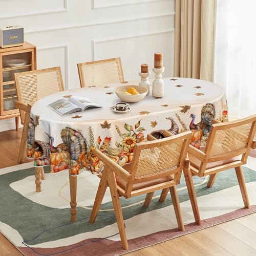 Horaldaily Thanksgiving Tablecloth 60×84 Inch Oval, Holiday Decor