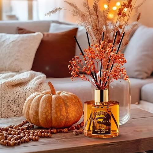 COCORRÍNA Reed Diffuser - Spiced Pumpkin 6.7 fl oz Scented Diffuser with 8 Sticks Home Fragrance Bathroom Shelf Decor