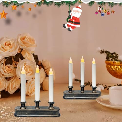GOOTHY Battery-Operated LED Window Candles with Sensor Dusk to Dawn, 3 Lights Christmas Window Candles with Flickering Flameless LED Lights, 9'' Flameless Taper Candle for Table Home Christmas Decor