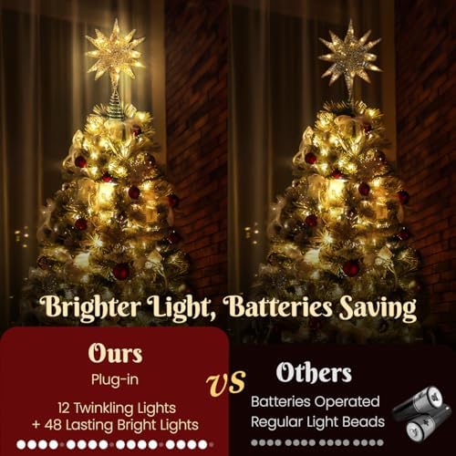 Luxspire Christmas Tree Topper, 11" 3D Starburst Tree Star, Champagne Gold