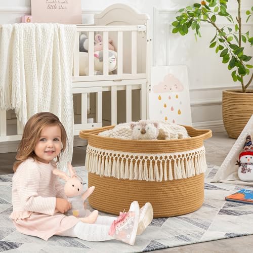 KAKAMAY Large Blanket Basket with Handles, Storage Basket for Living Room