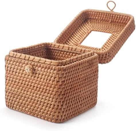 Rattan Tissue Box Cover Woven Facial Napkin Holder Square / Natural / 5.7 x 5.7 x 5.5