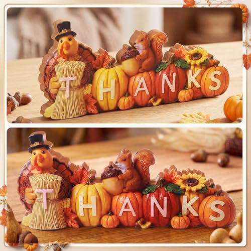 Amyhill Thanksgiving Decoration Wooden Pumpkin Turkey Tabletop Centerpiece Decor Turkey Figurines Indoor Fall Decor for Home Kitchen Thanksgiving Harvest Autumn Party Supplies