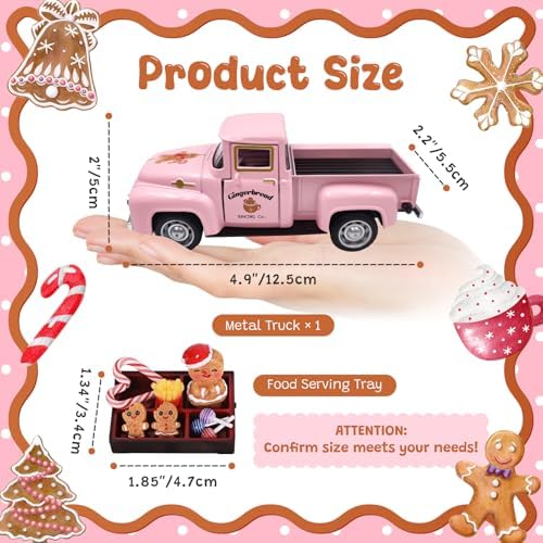Pink Gingerbread Christmas Decor Metal Truck with Mini Candy Cookie Box