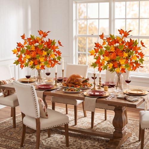 Sggvecsy 6 Pack Artificial Maple Leaves Branches Fall Greenery Stem Autumn Faux Fall Leaves Silk Faux Plants for Vase Indoor Outdoor Home Festival Table Centerpieces Thanksgiving Decoration