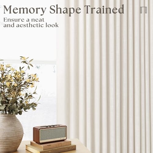 TWODRAPES Natural Pinch Pleated Linen 84 Inch Curtains 100 Inch Width