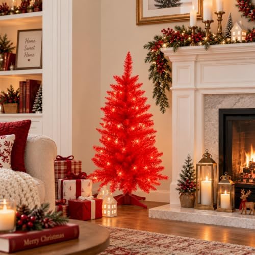 3FT Red Artificial Small Christmas Tree Mini Tabletop Decor