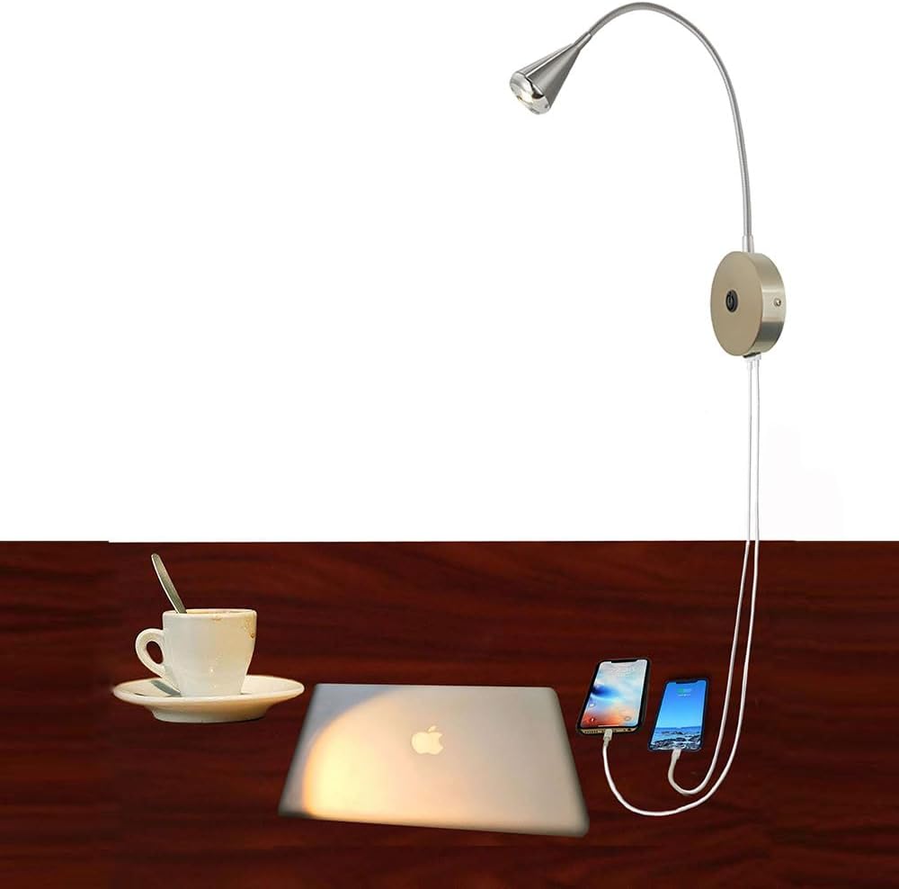 HomeFocus Bedside Reading Wall Light,LED Wall Lamp,Wall Sconces,Nickel
