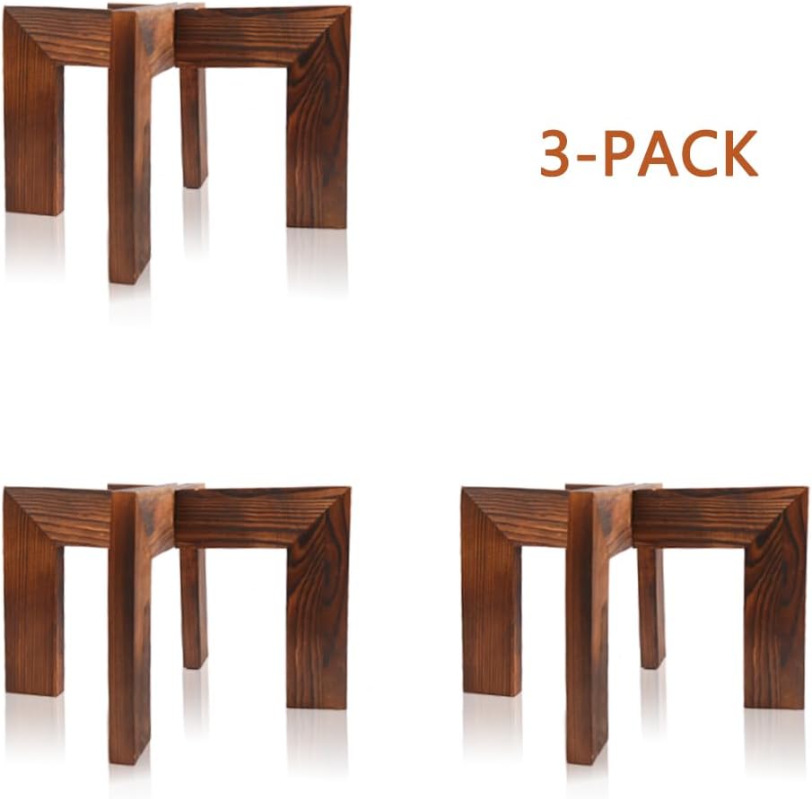Gendral Forwepup 3 Pack wood Plant stand, Mid Century Modern Planter Stand Rattan Flower Pot Stand, Low Short Plant