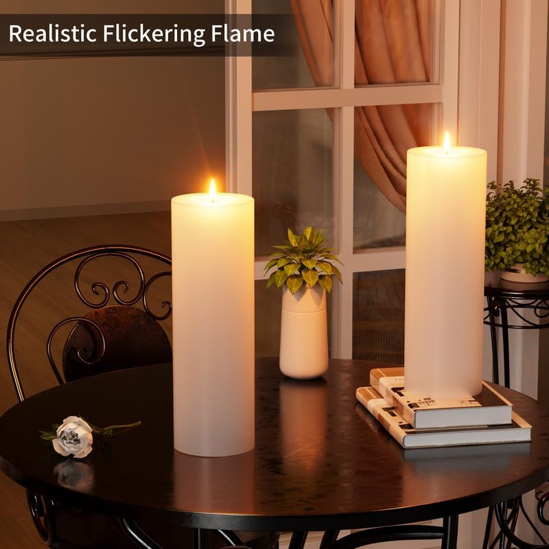 12" x 4" Large Outdoor Candle with Remote Timer Waterproof White 1 Pack | Battery Operated Flameless Pillar Candle