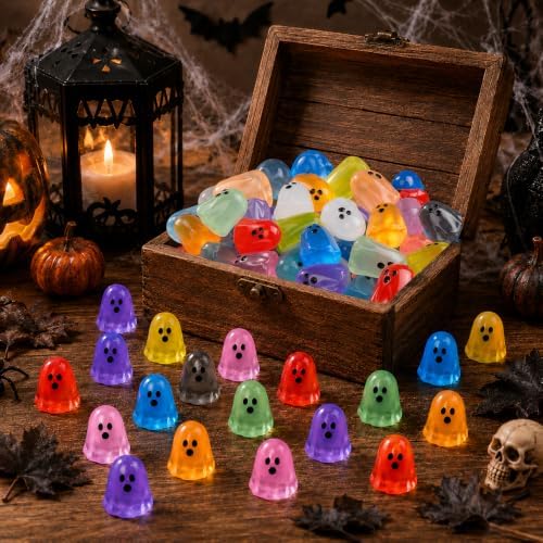 DULEFUN 120Pcs Halloween Luminous Mini Ghosts Figures, 15 Colors