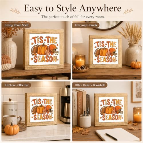 Fall Football Wood Sign, Tis the Season Pumpkin Tabletop Decor