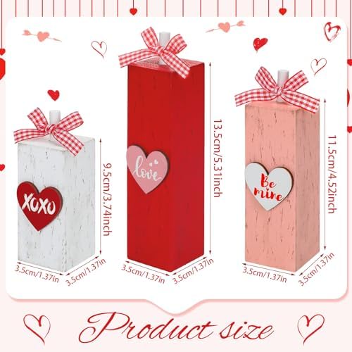 Redbaker 3 Pcs Valentines Day Table Decor, Be Mine Love Wood Sign for Home
