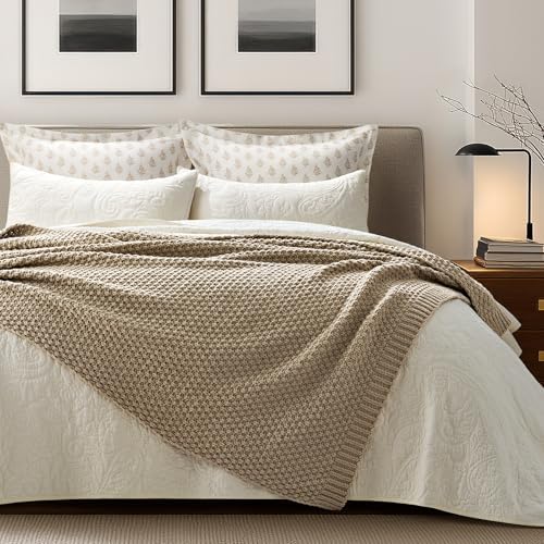 EVERGRACEHOME Chunky Chenille Knit Throw Blanket, 50 x 60, Sand Dune