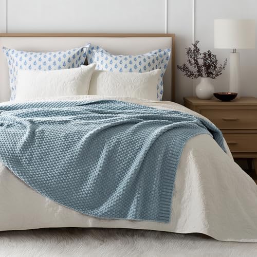EVERGRACEHOME Chunky Chenille Knit Throw Blanket, 50 x 60, Chambray Blue