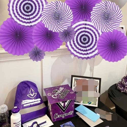 Purple Hanging Paper Fans, 12 Pieces Hanging Party Decorations Round Pattern Paper Garlands for Birthday, Wedding, Thanksgiving Day, Halloween Party
