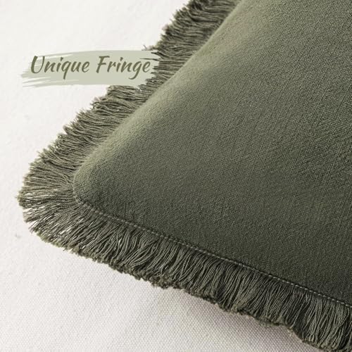 MIULEE Linen Fringe Decorative Euro Throw Pillow Covers Olive Green 28x28