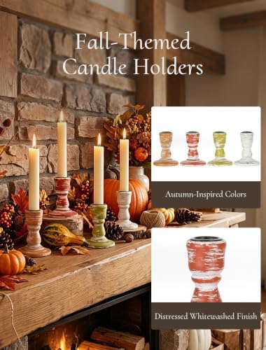 Fall Table Decor Rustic: Wooden Candlestick Holders Set of 4